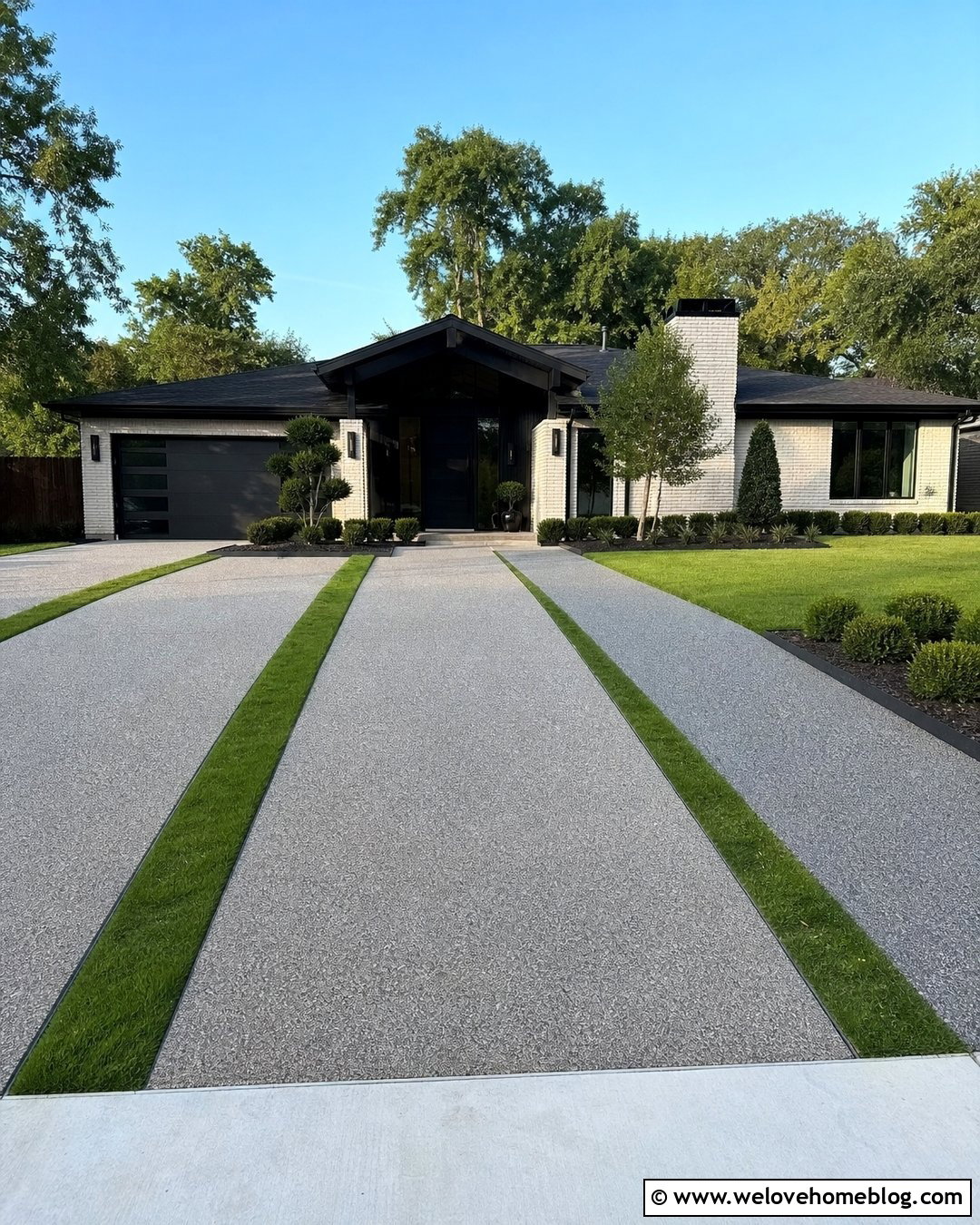 Grey Resin Driveway With Grass Strips - 20 Grey Resin Driveway Ideas