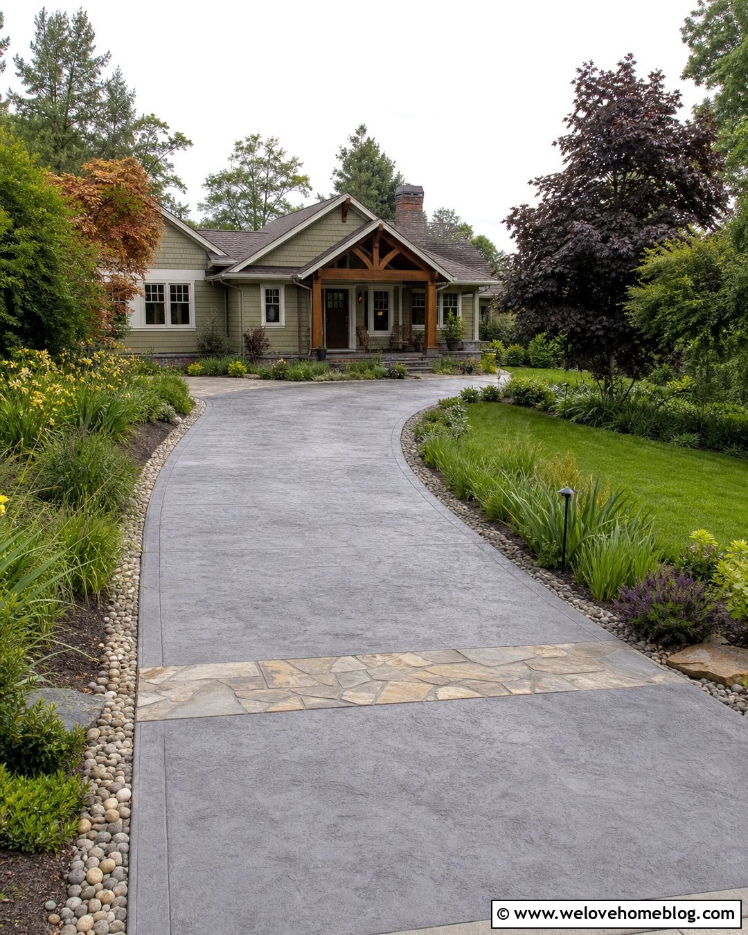 Grey Stained Concrete Driveway With Rain Garden Borders - 20 grey stained concrete driveway ideas