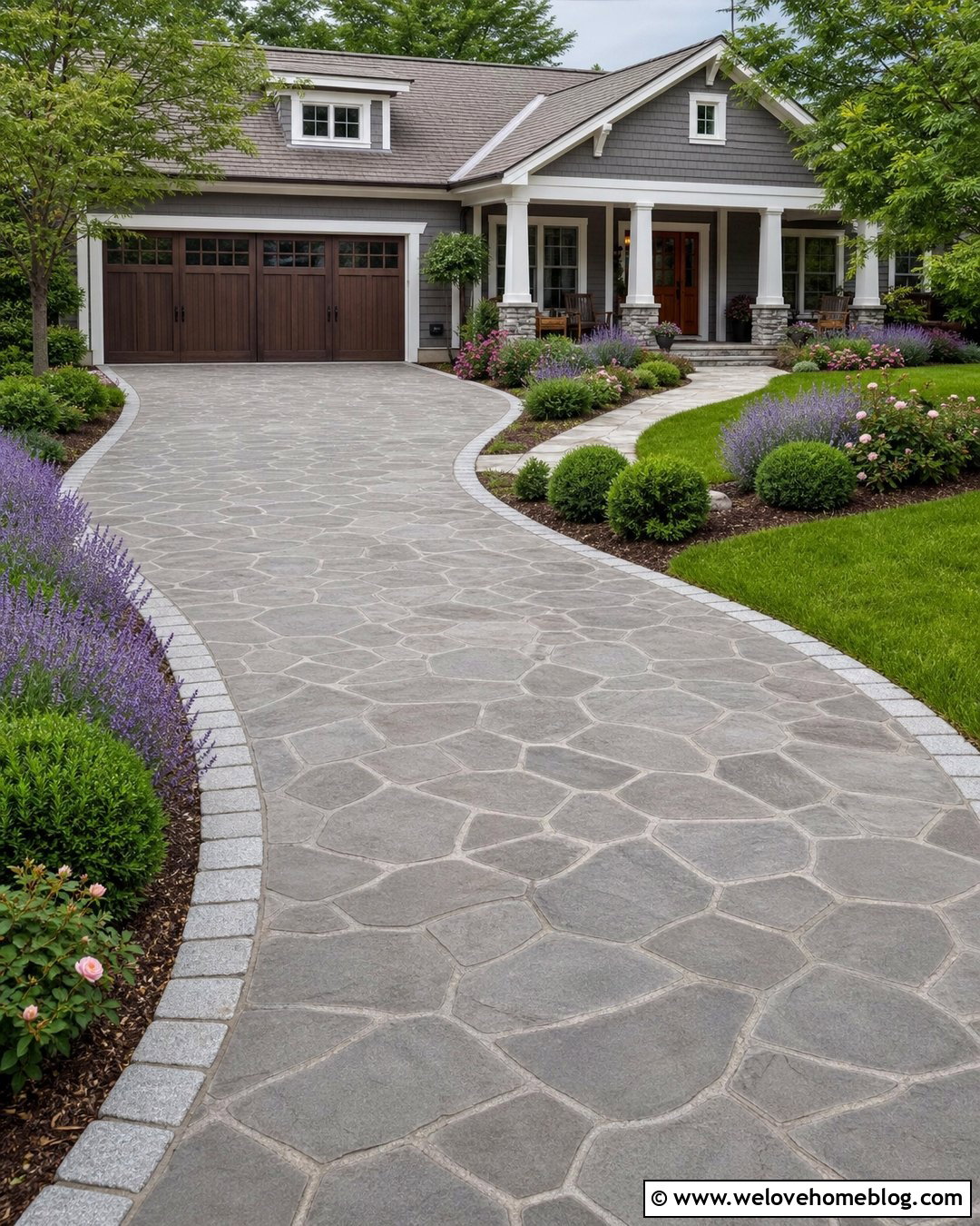 Grey Stamped Concrete Driveway With Granite Edging - 20 grey stamped concrete driveway ideas