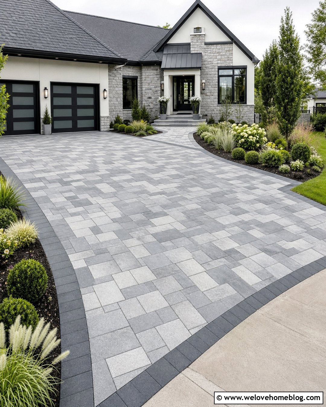 Grey Three Size Block Paving Driveway - 25 Grey Block Paving Driveways Ideas