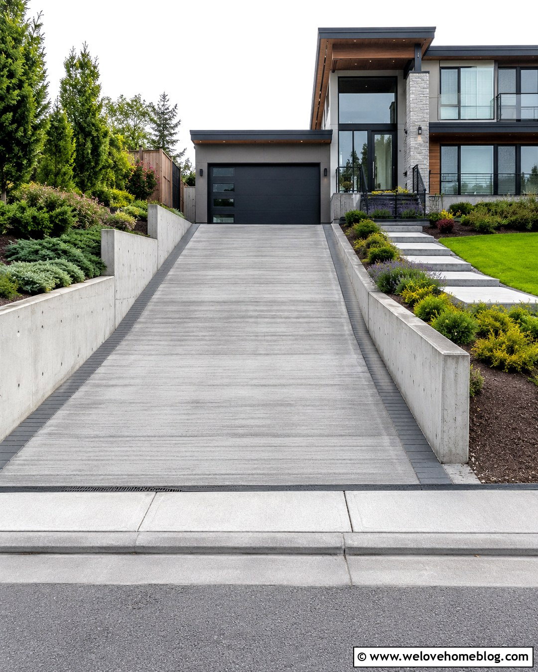 Grooved Concrete Steep Driveway - 20 Steep Driveway Design Ideas