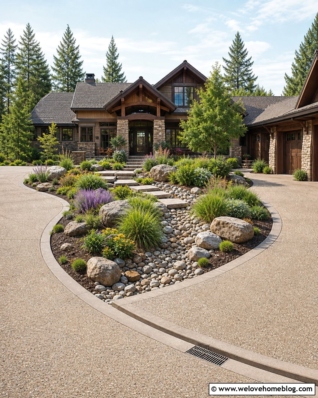 Half Circle Driveway With A Dry Creek Bed - 40 half circle driveway landscaping ideas