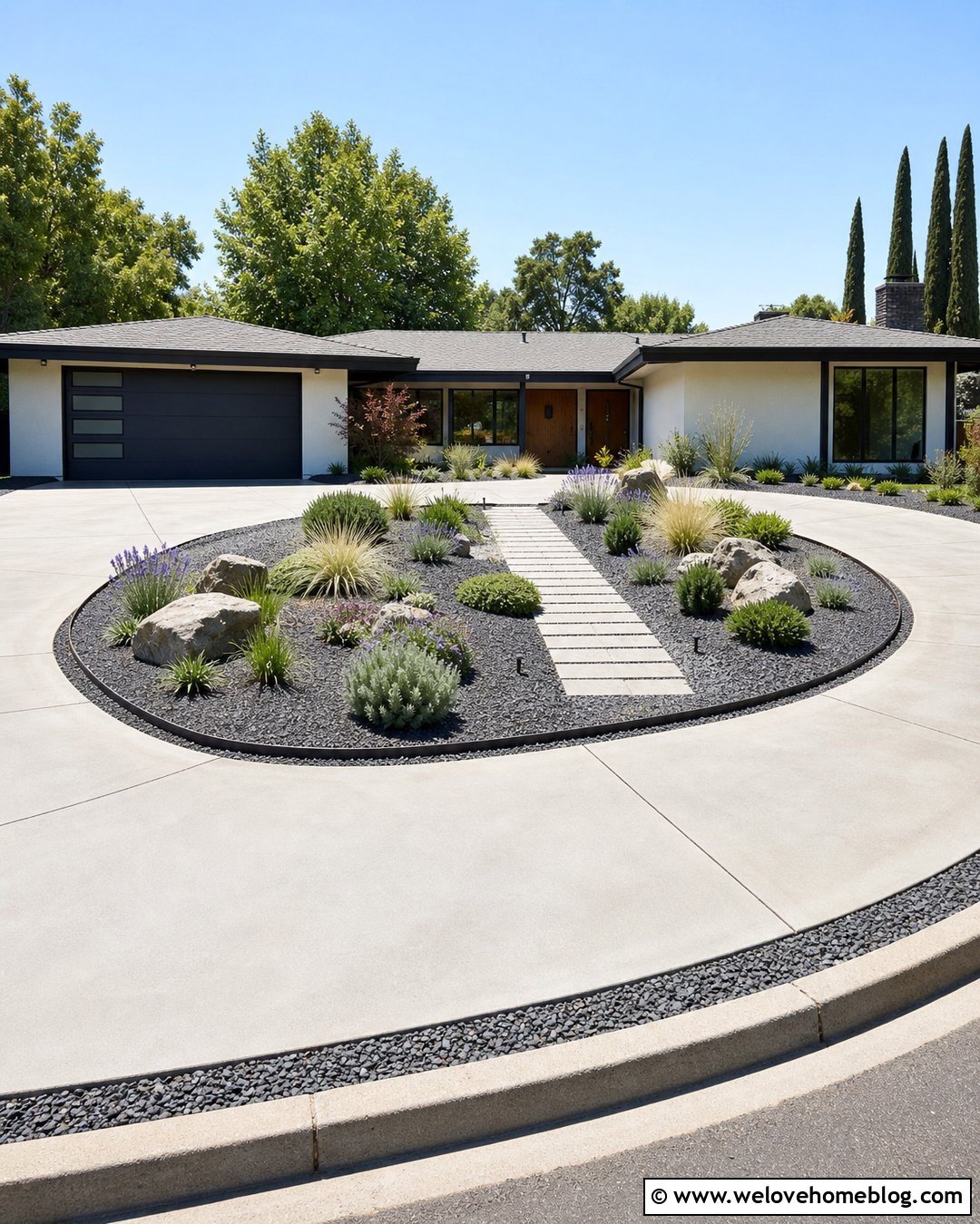 Half Circle Driveway With A No Lawn Gravel Garden - 40 half circle driveway landscaping ideas