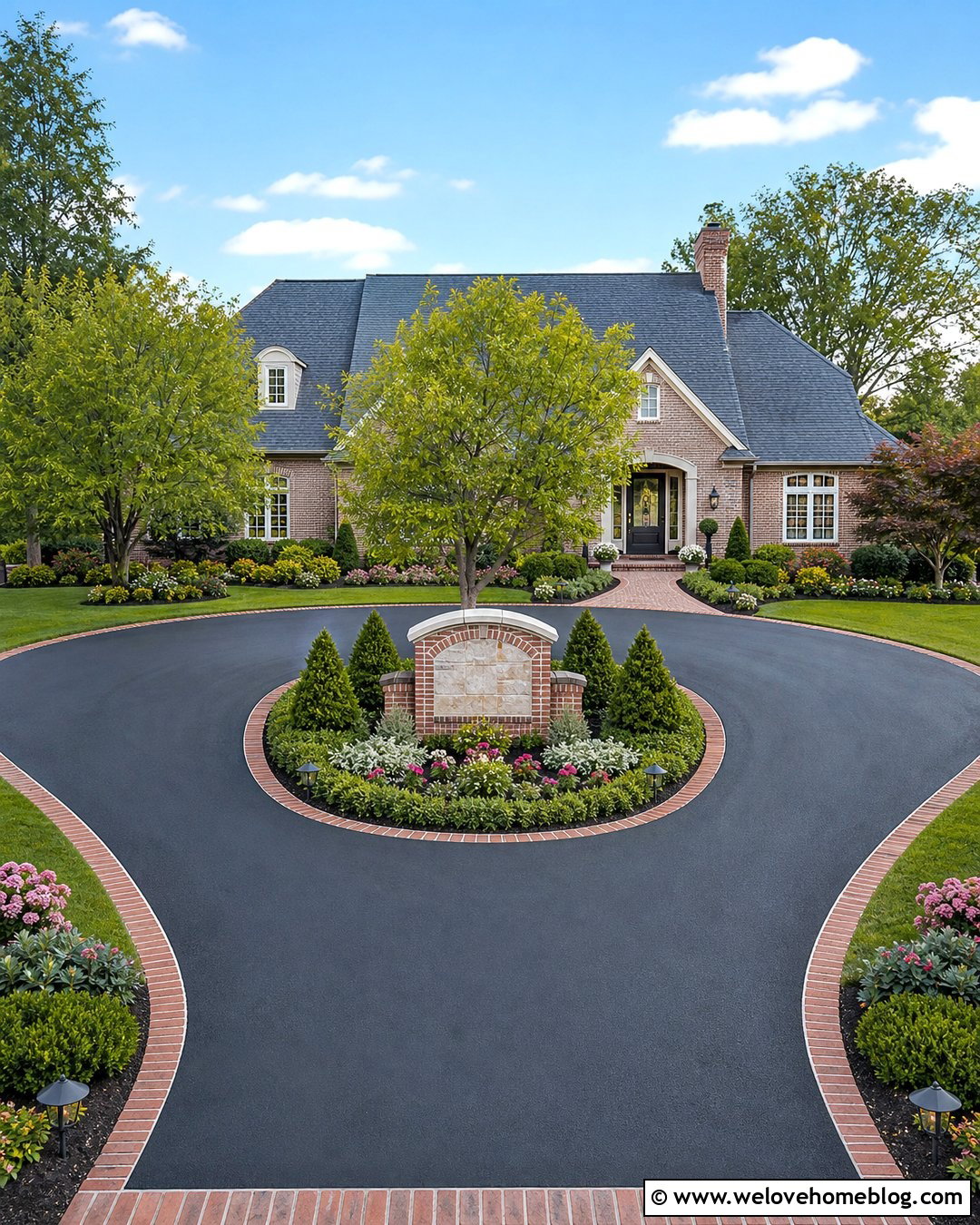 Half Circle Driveway With An Address Monument - 40 half circle driveway landscaping ideas