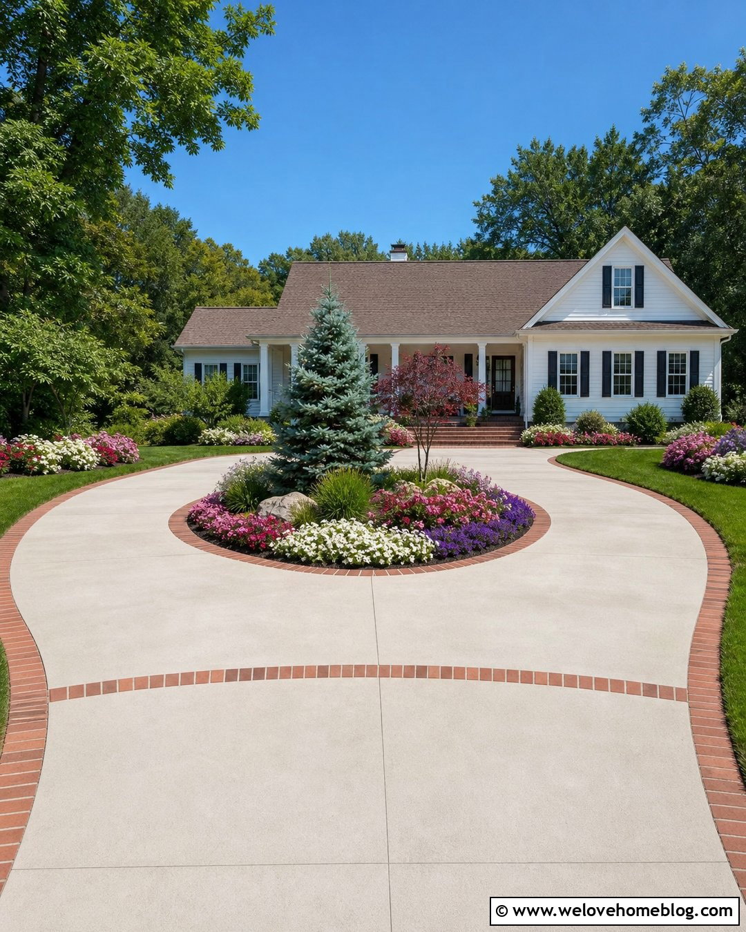 Half Circle Driveway With Seasonal Flower Beds - 40 half circle driveway landscaping ideas