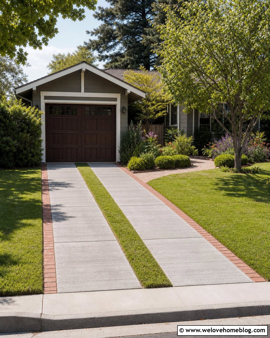 Half Driveway Front Yard With Wheel Strips - 20 Half Driveway Front Yards Ideas