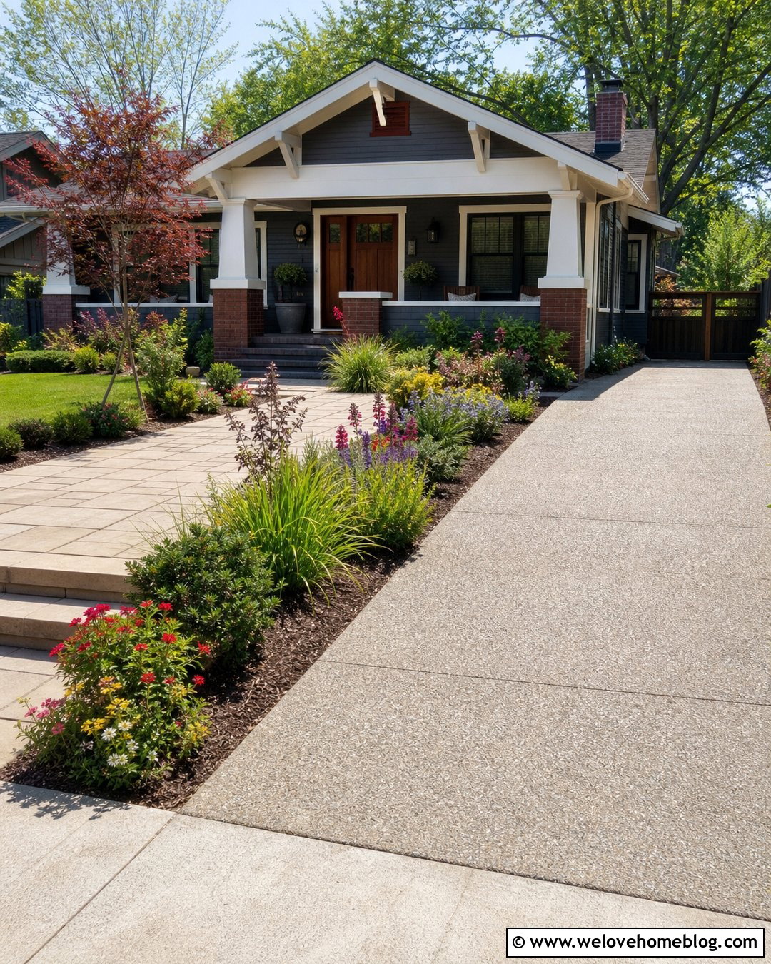 Half Driveway Front Yard With a Front Patio - 20 Half Driveway Front Yards Ideas