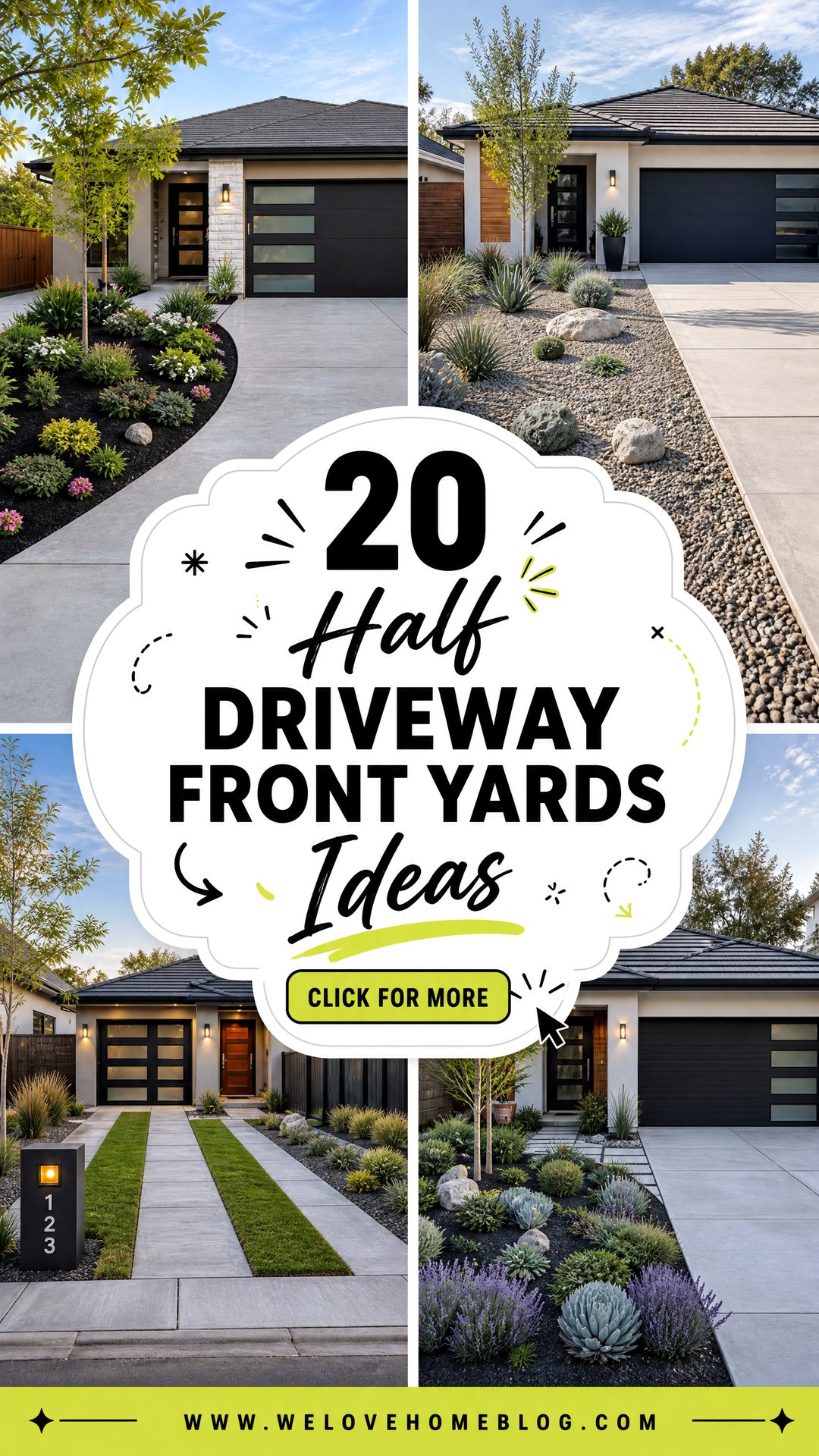 20 Half Driveway Front Yards Ideas for Clever Curb Appeal - 20 Half Driveway Front Yards Ideas for Clever Curb Appeal