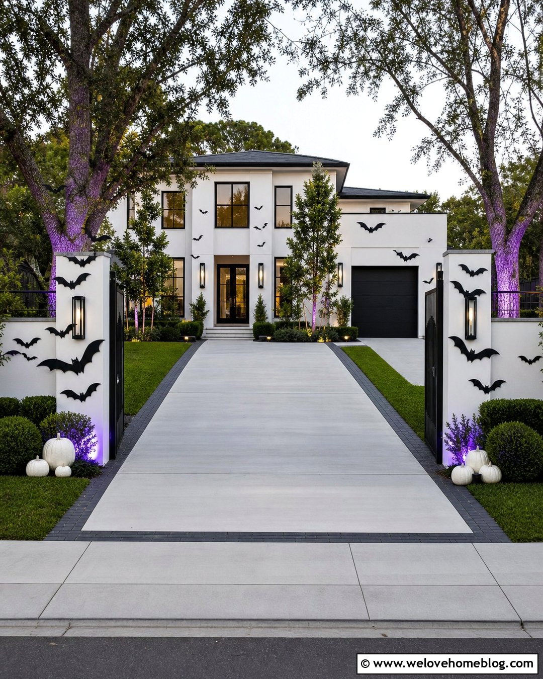 Halloween Driveway With Bat Silhouettes - 35 Halloween Driveway Ideas