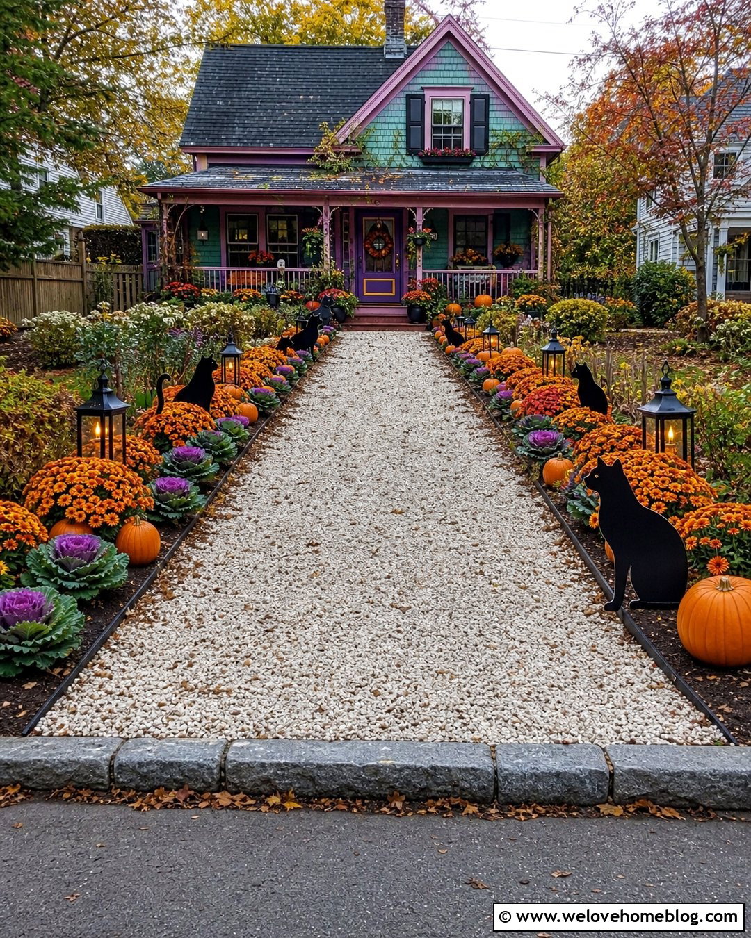 Halloween Driveway With Black Cat Decorations - 35 Halloween Driveway Ideas