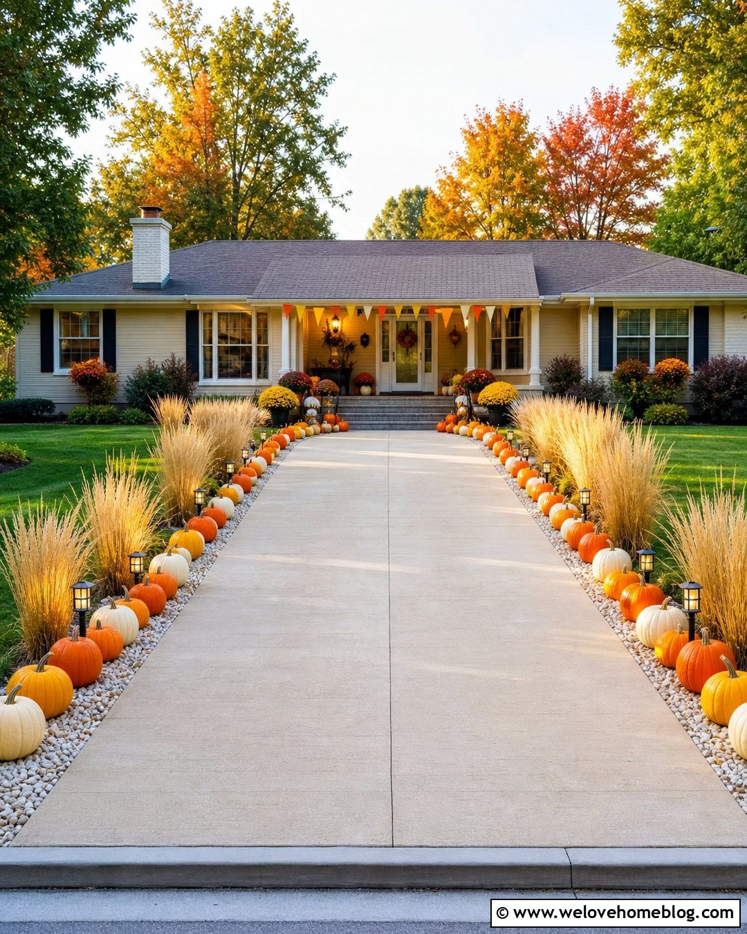 Halloween Driveway With Candy Corn Colors - 35 Halloween Driveway Ideas