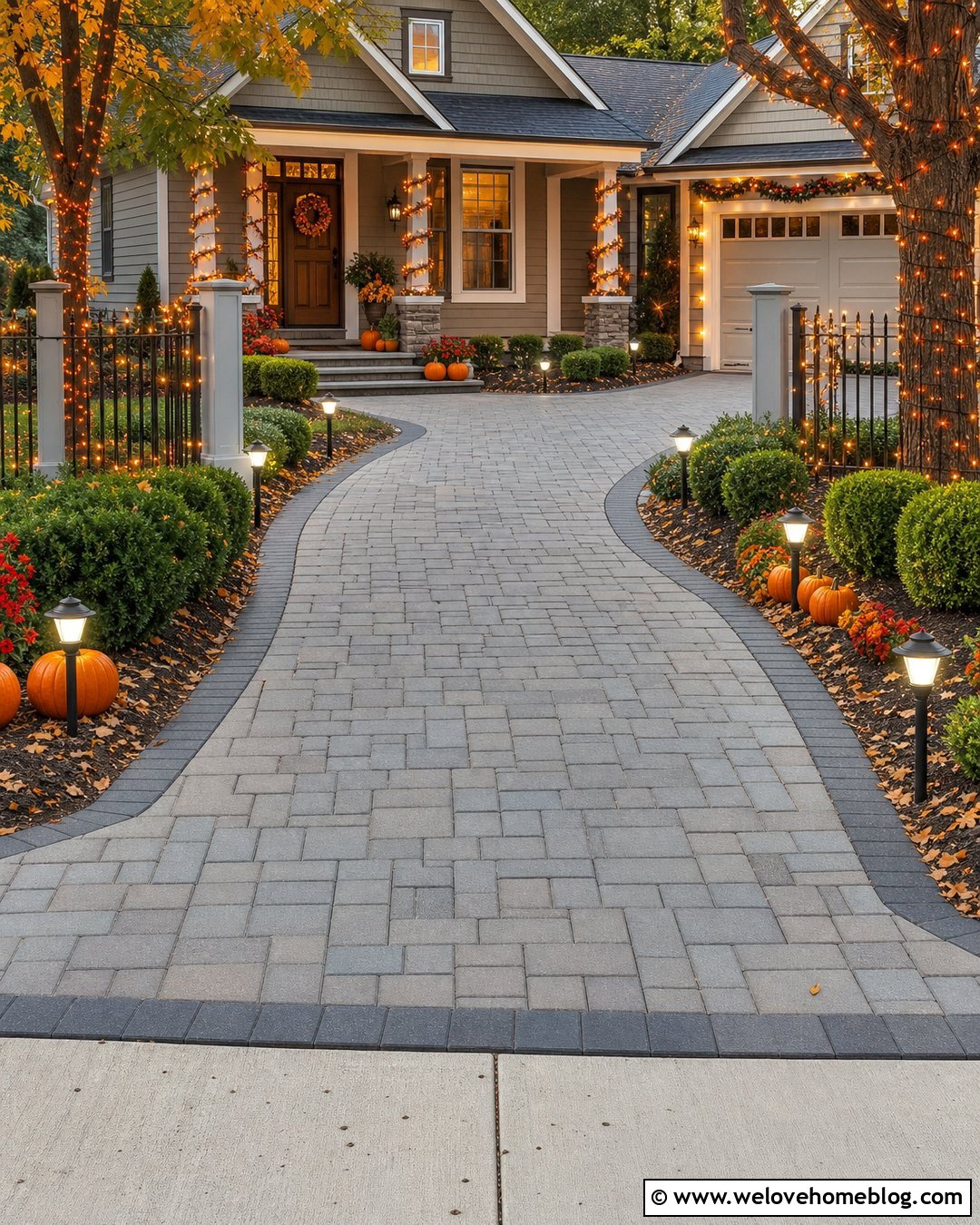 Halloween Driveway With Orange String Lights - 35 Halloween Driveway Ideas