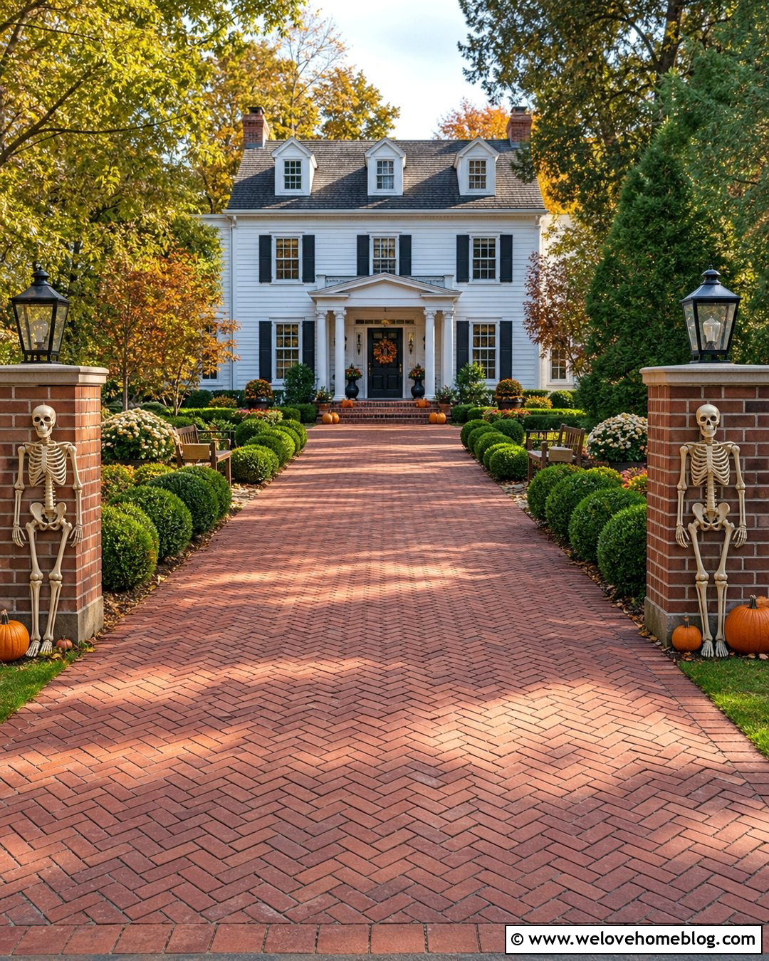 Halloween Driveway With Skeleton Guards - 35 Halloween Driveway Ideas