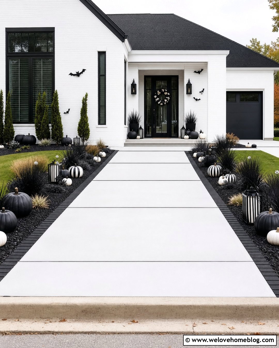 Halloween Driveway With a Black and White Theme - 35 Halloween Driveway Ideas
