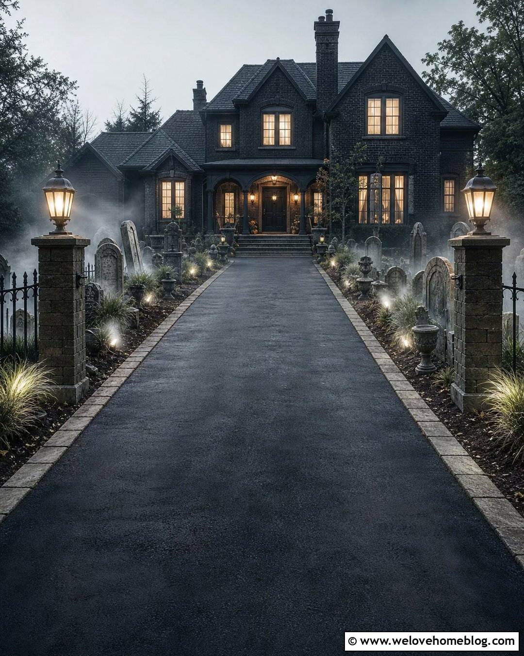 Halloween Driveway With a Foggy Graveyard - 35 Halloween Driveway Ideas