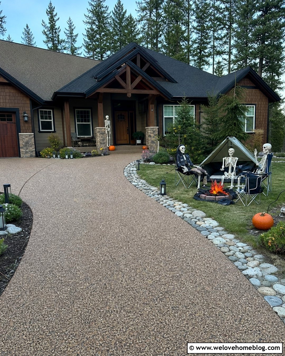 Halloween Driveway With a Skeleton Camp - 35 Halloween Driveway Ideas