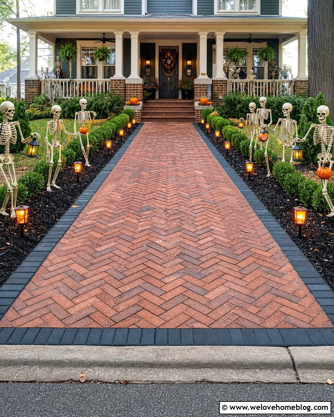 Halloween Driveway With a Skeleton Parade - 35 Halloween Driveway Ideas