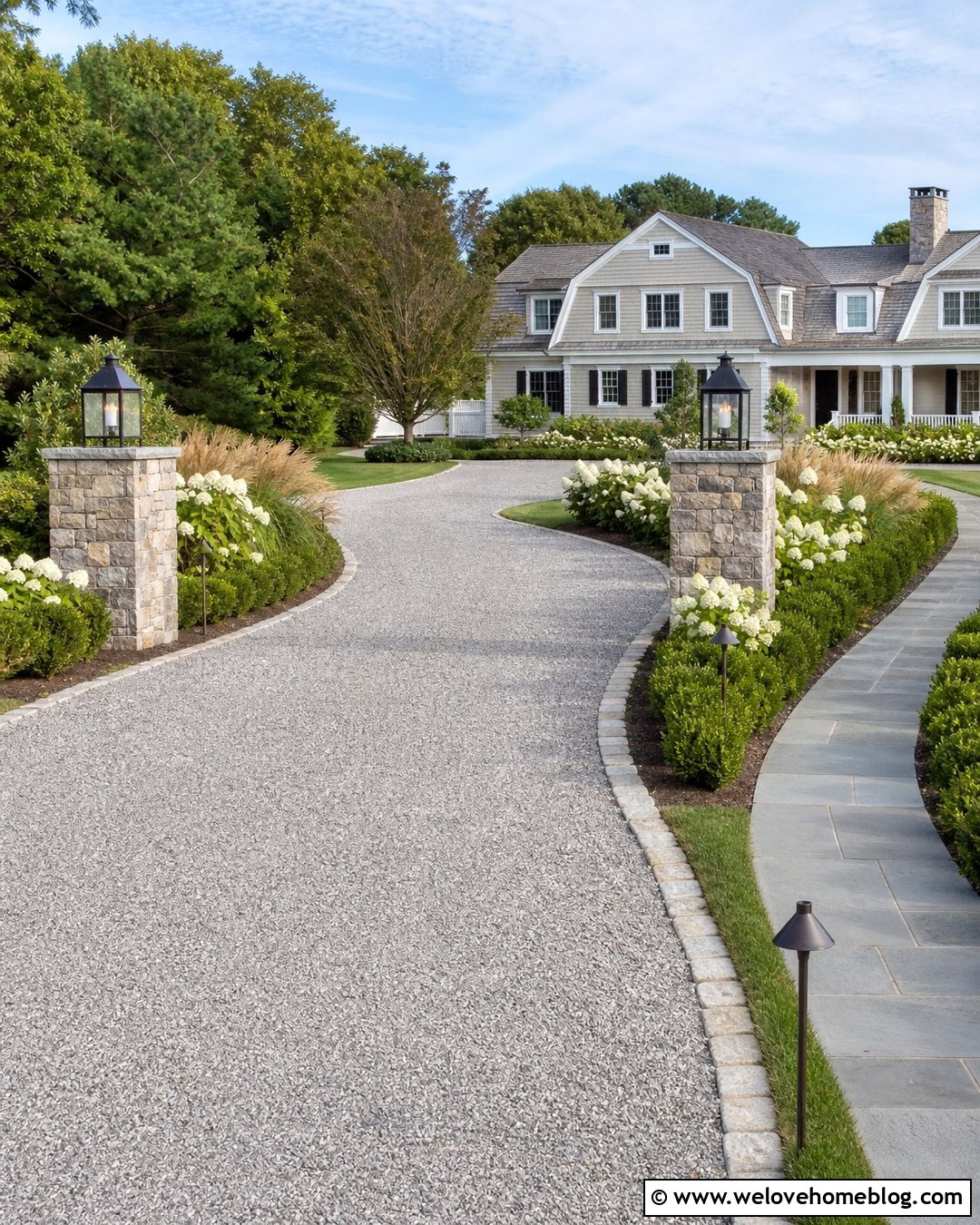 Hamptons Driveway With Coastal Lighting - 25 hamptons driveway ideas