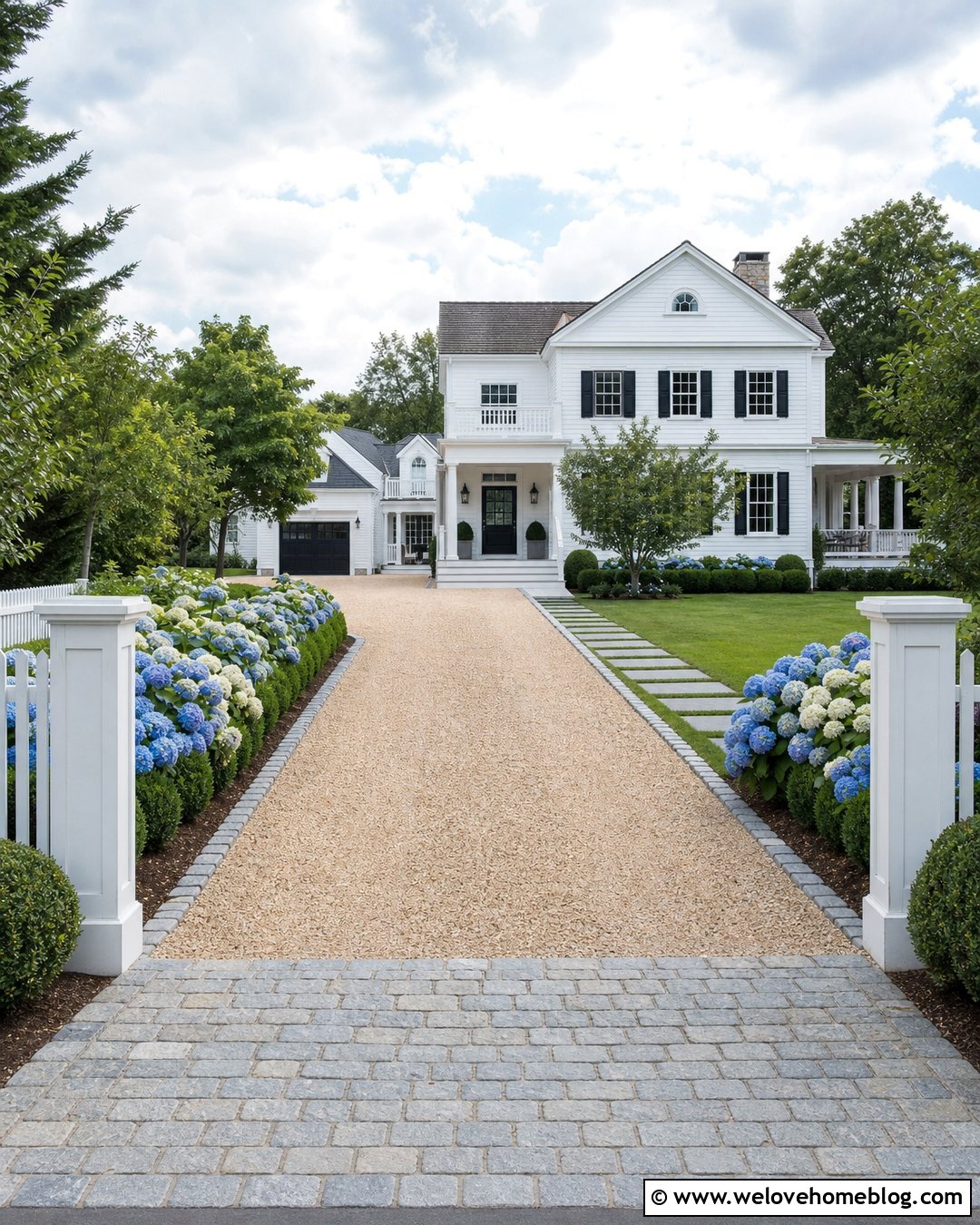 Hamptons Pea Gravel Driveway With Hydrangeas - 25 hamptons driveway ideas