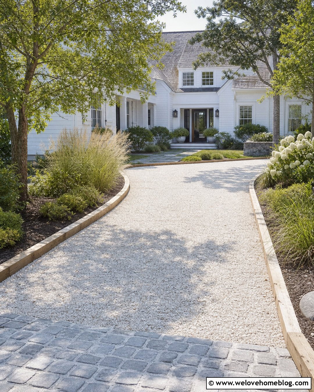 Hamptons Shell Driveway With Timber Edging - 25 hamptons driveway ideas