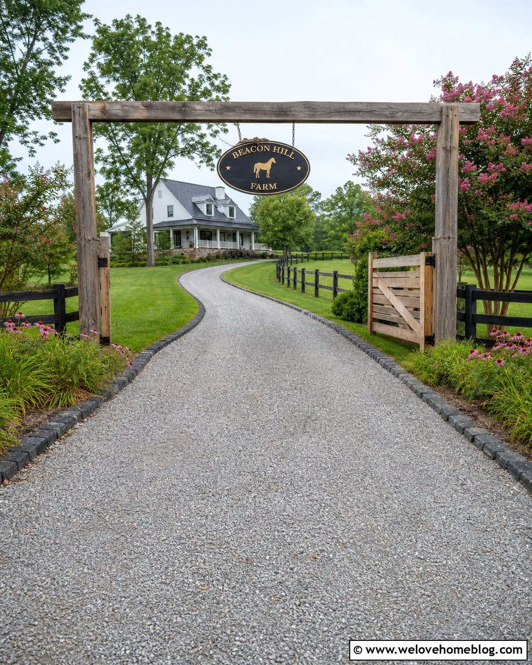 Hanging Farm Sign Over A Curved Driveway - 40 Farm Signs Entrance Driveways Ideas
