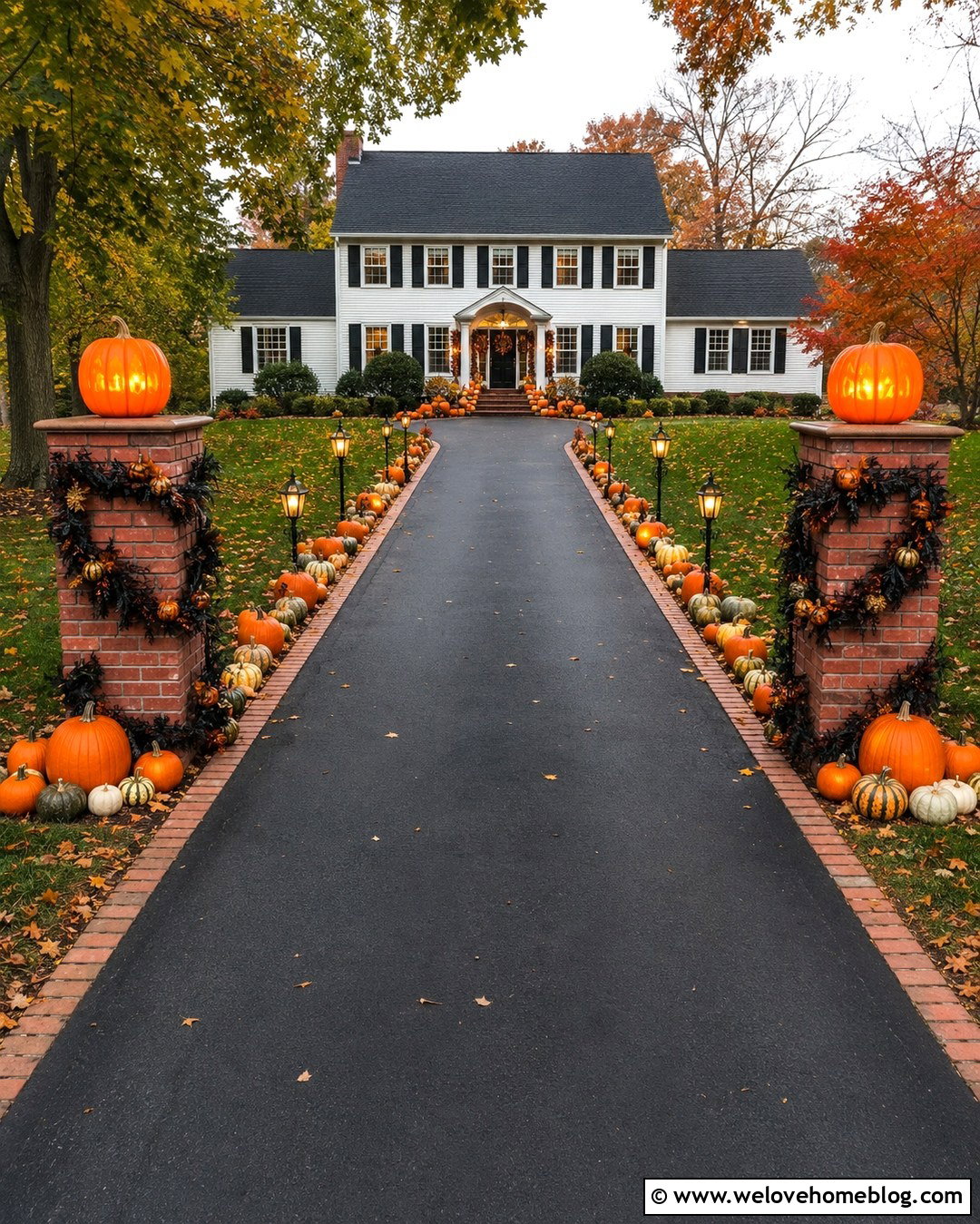 Haunted House Driveway With Pumpkin Pillars - 20 Driveway Haunted House Ideas
