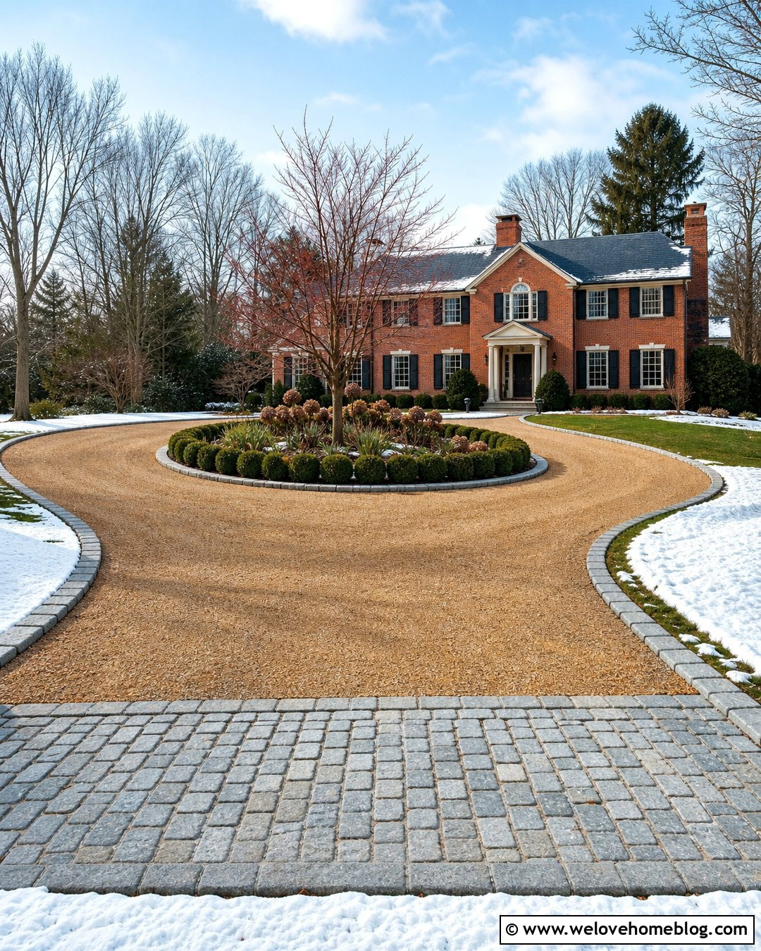 Heated Circular Gravel Driveway With Center Island - 20 Heated Gravel Driveway Ideas