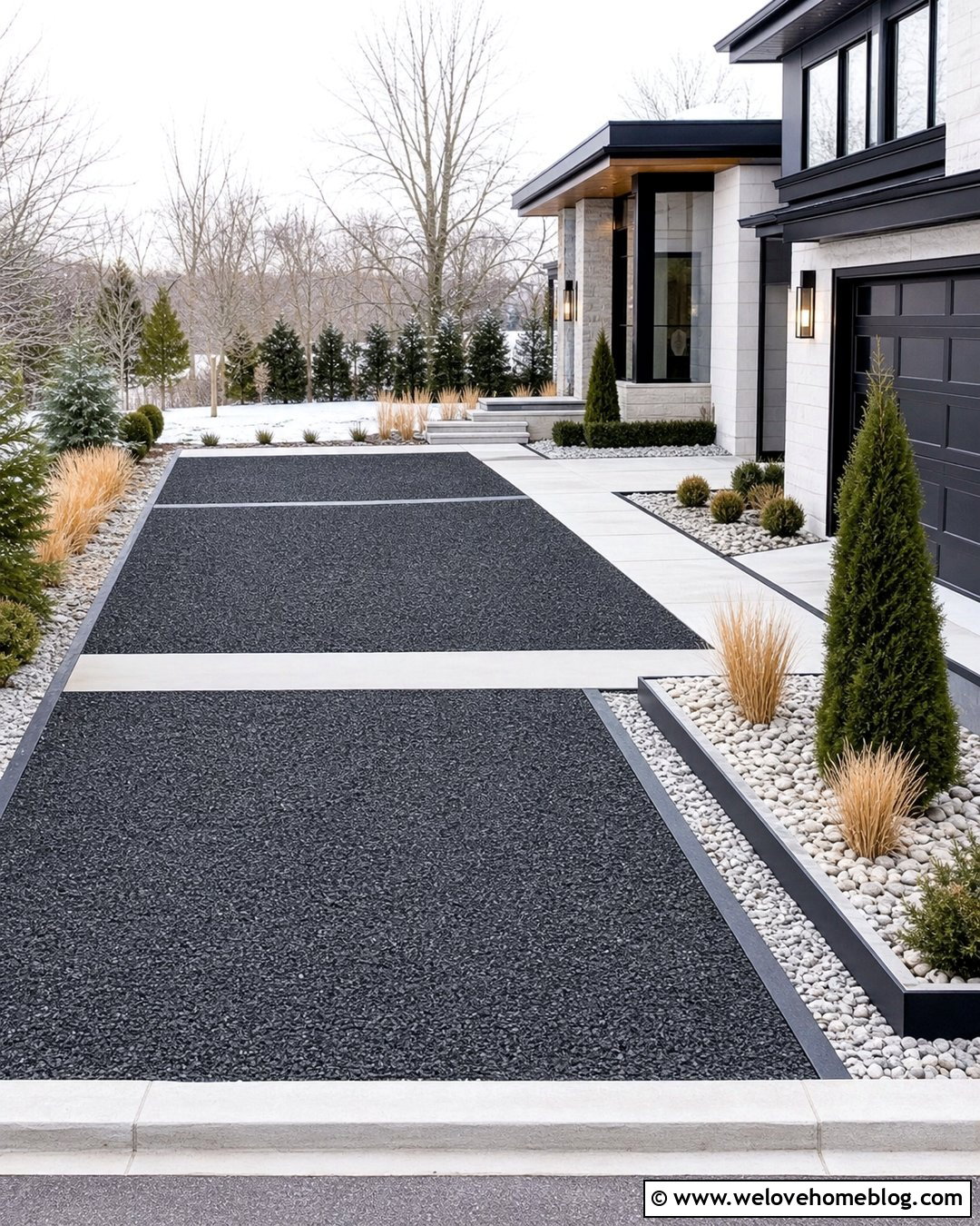 Heated Gravel Driveway With Modern Concrete Bands - 20 Heated Gravel Driveway Ideas