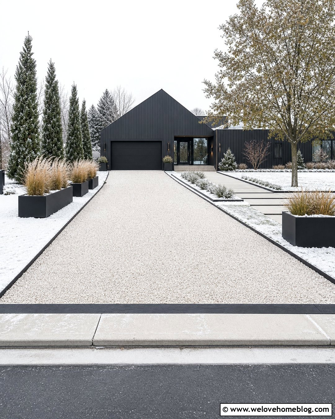 Heated White Gravel Driveway With Black Metal Edging - 20 Heated Gravel Driveway Ideas
