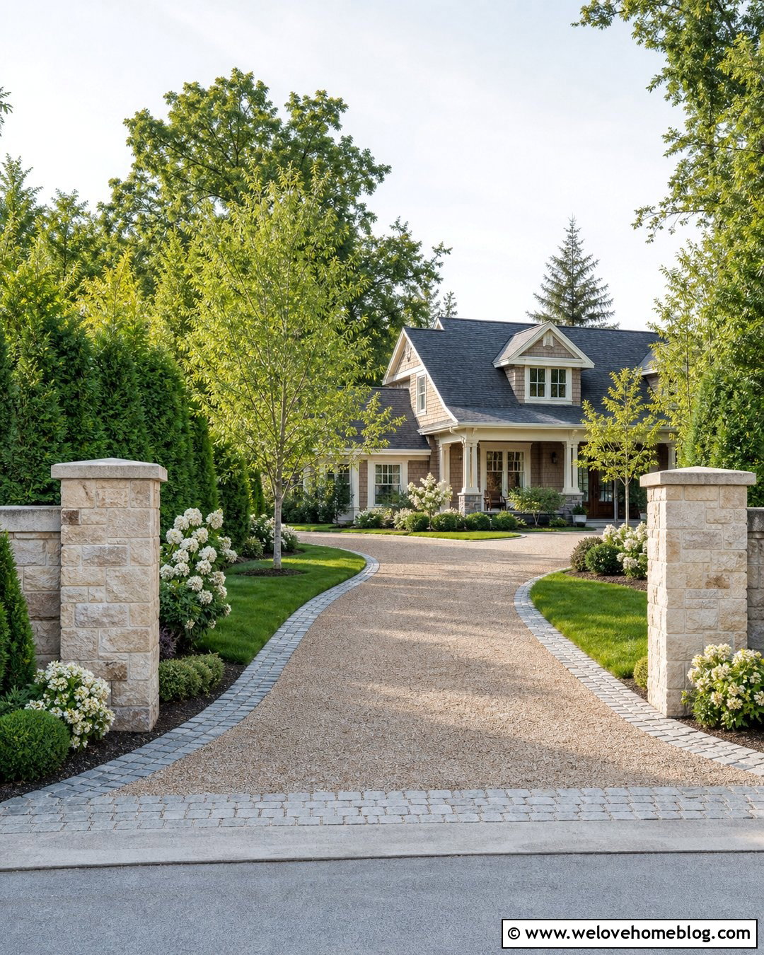 Hedge Driveway With Stone Pillars - 20 Hedge Driveway Ideas