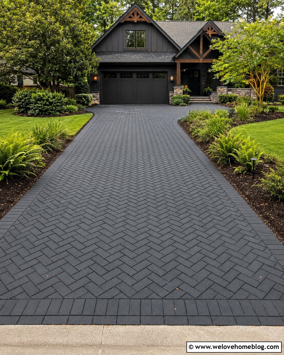 Herringbone Black Brick Paver Driveway - 20 Black Brick Pavers Driveway Ideas