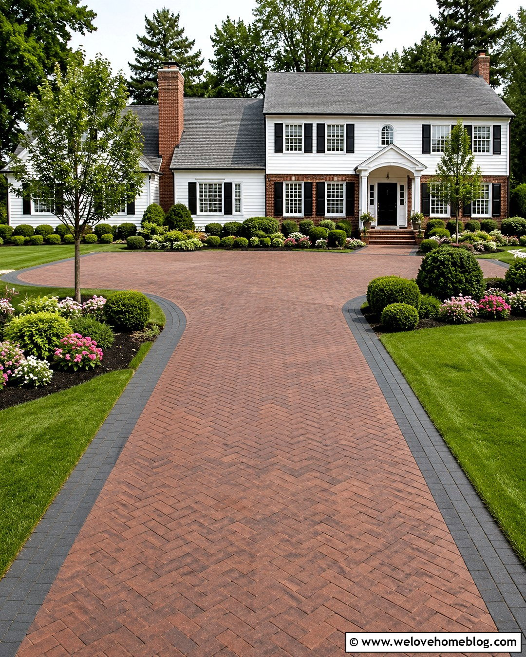 Herringbone Brick Concrete Print Driveway - 20 Concrete Print Driveways Ideas