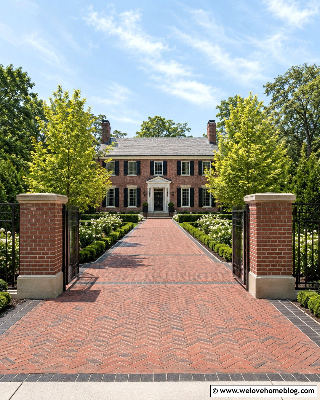 Herringbone Brick Driveway Entrance - 20 Elegant Driveway Entrance Ideas