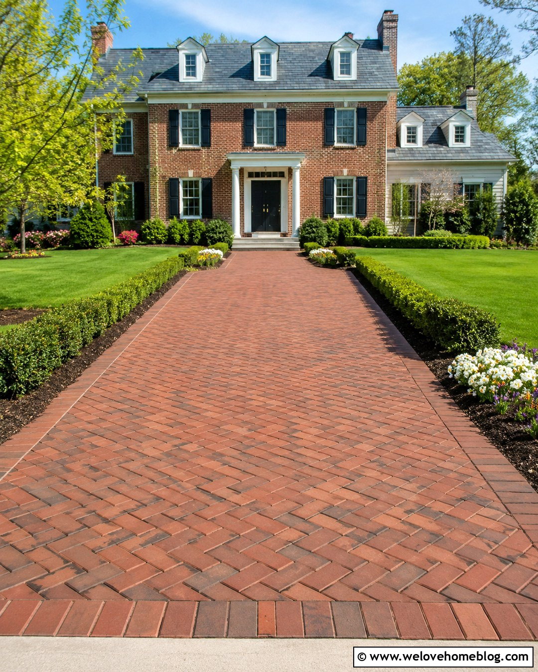 Herringbone Brick Driveway With Low Hedges - 20 driveway for small lots ideas