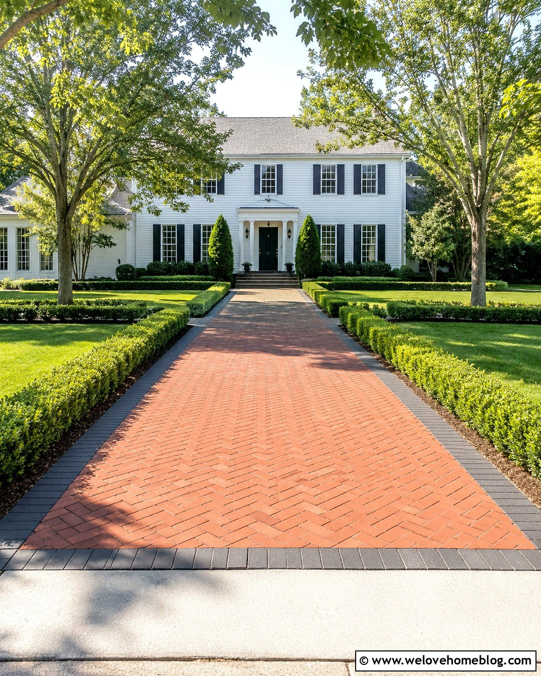 Herringbone Brick Driveway With Soldier Course Border - 20 How To Design A Brick Driveway Ideas