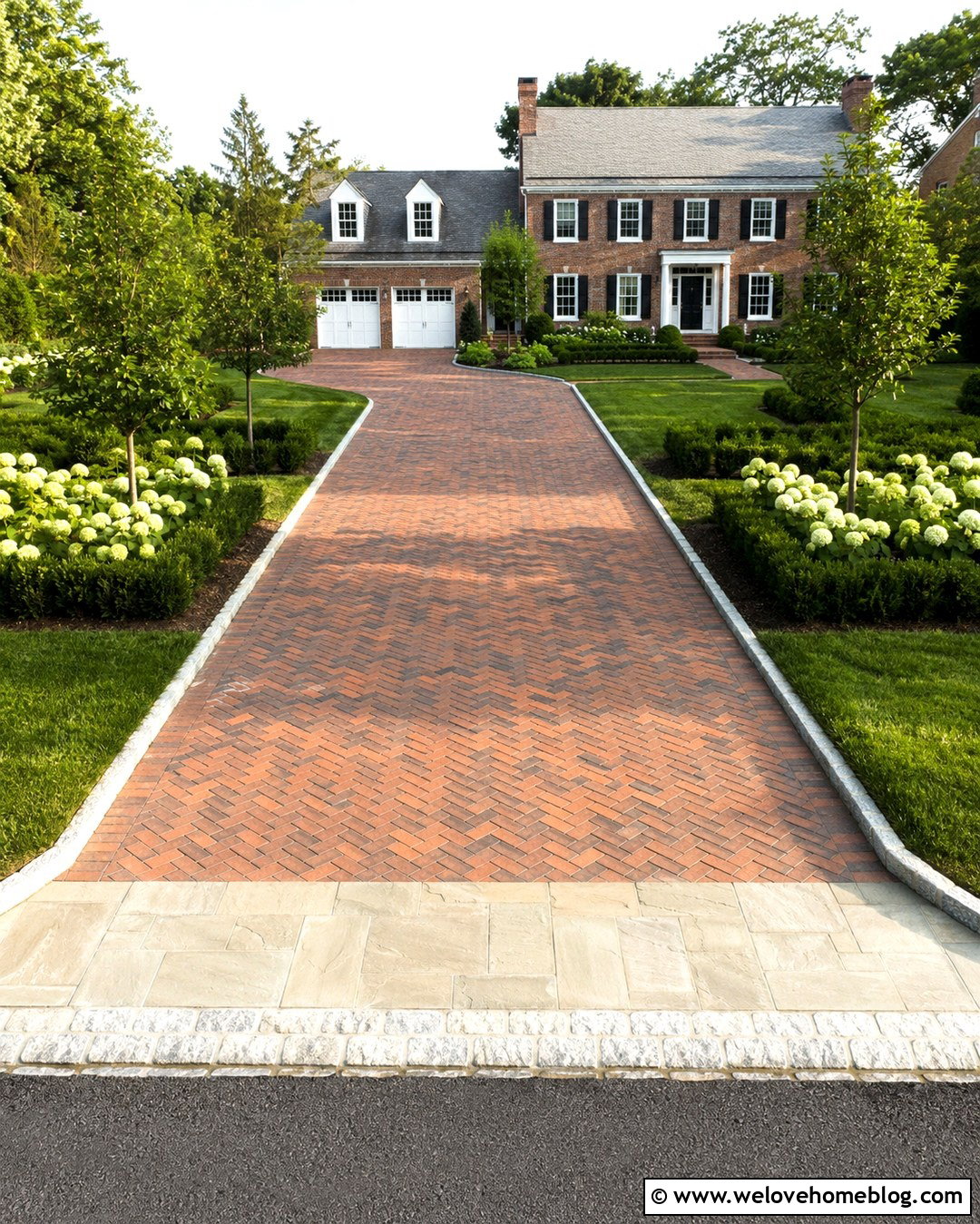 Herringbone Brick Driveway With Stone Apron