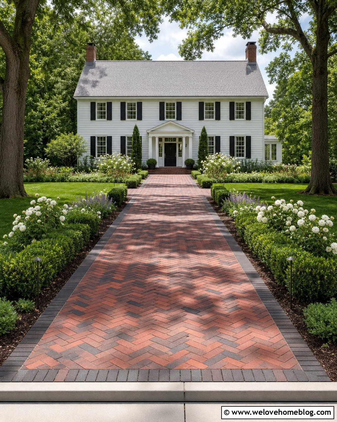Herringbone Brick Farmhouse Driveway - 35 farmhouse driveway ideas