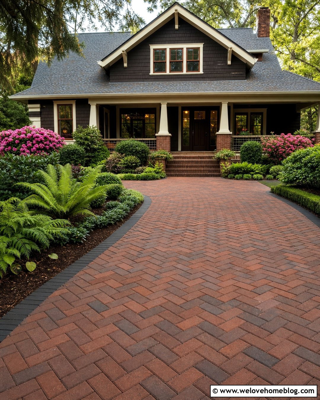 Herringbone Brick Front Driveway - 45 Front Driveway Ideas
