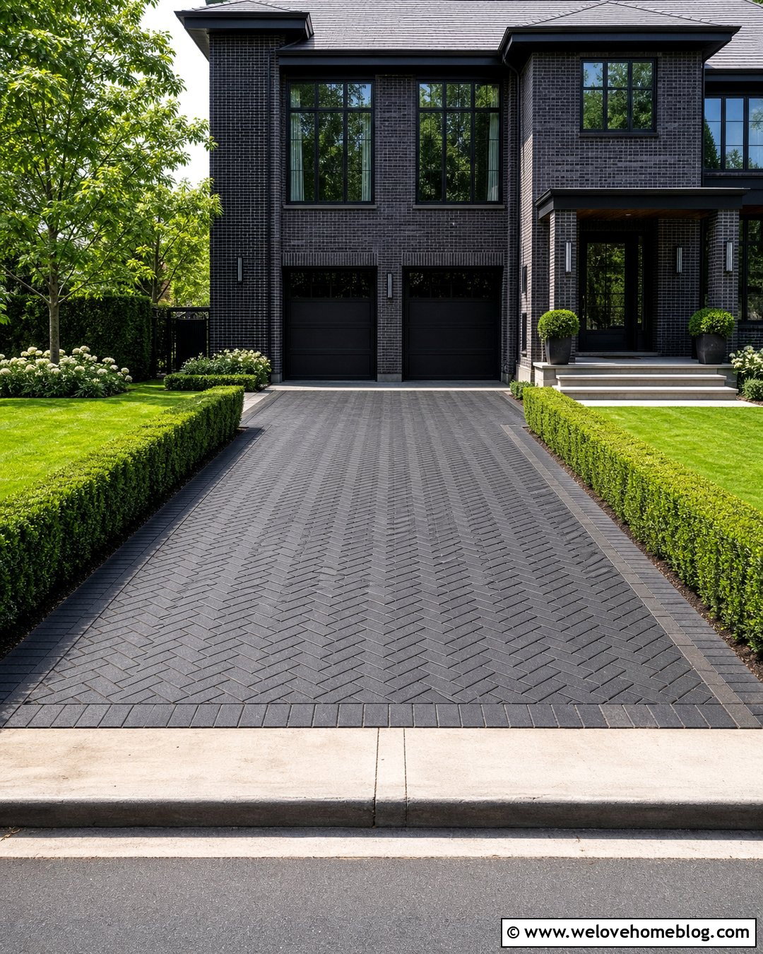 Herringbone Brick Modern Driveway - 45 modern driveway ideas