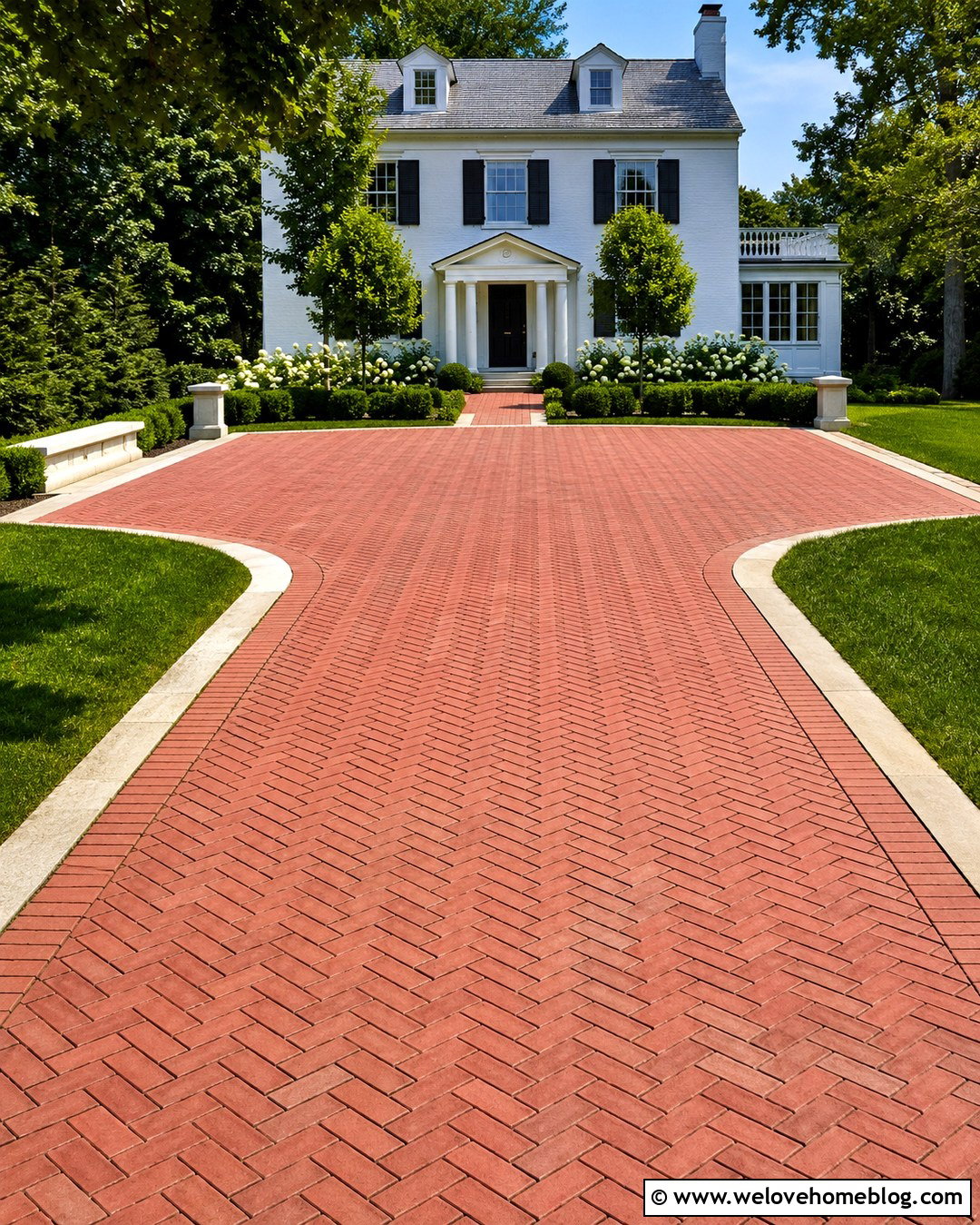 Herringbone Brick Paver Driveway - 20 Cool Driveways Ideas