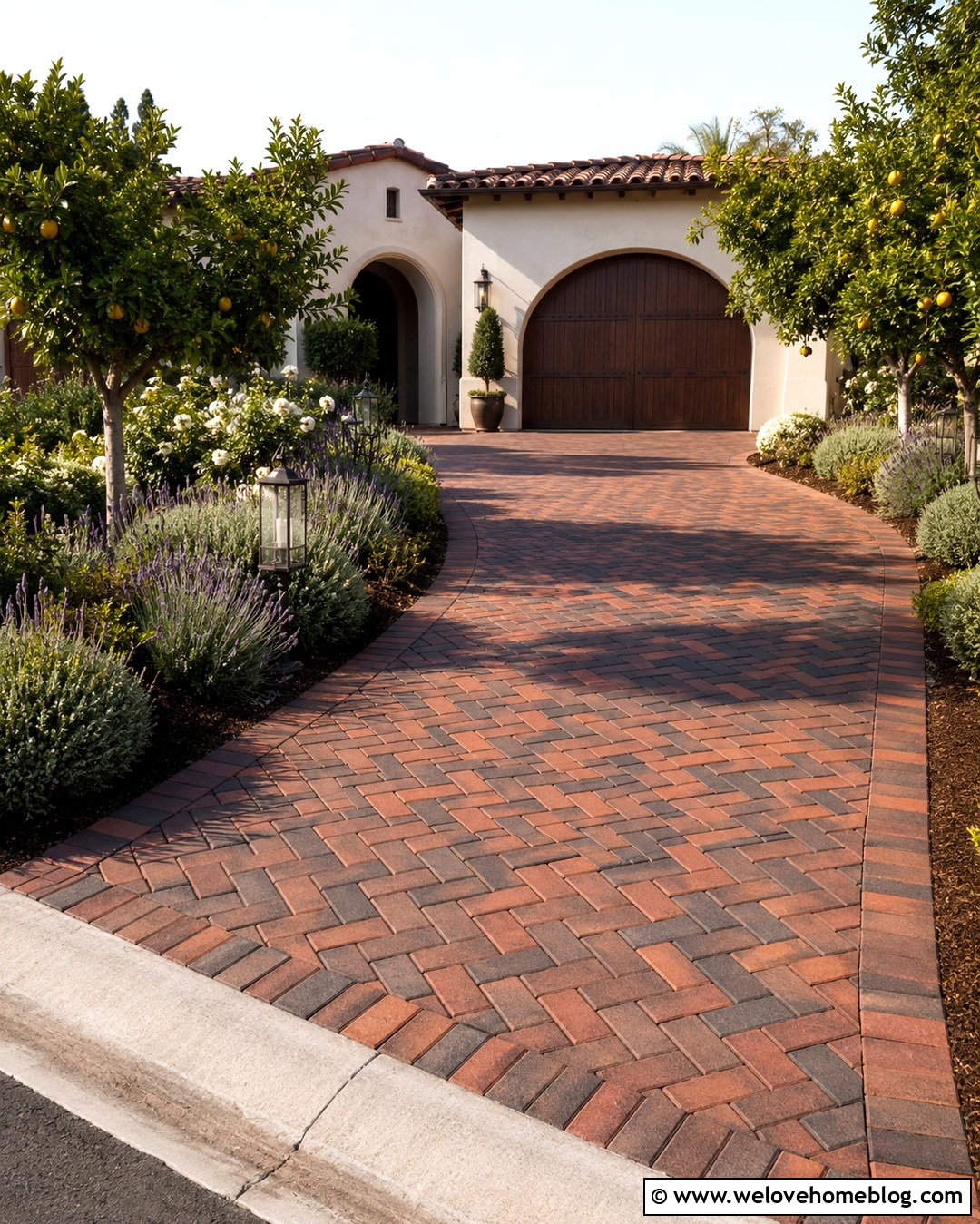 Herringbone Brick Spanish Driveway - 20 Spanish Style Driveway Ideas