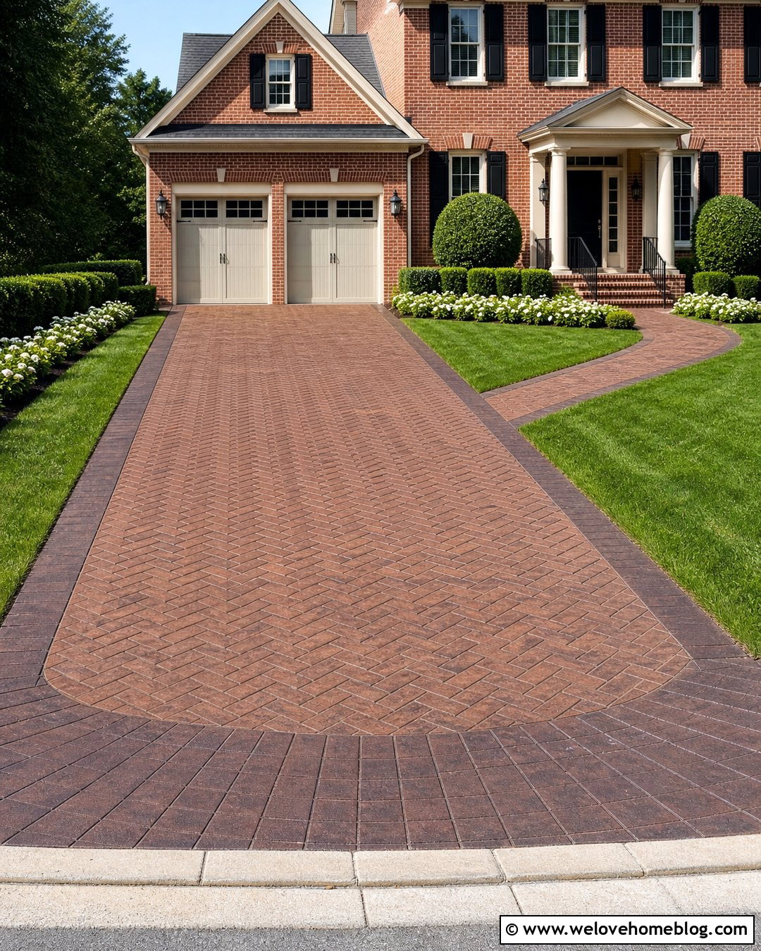 Herringbone Brick Stamped Concrete Driveway - 35 Stamped Concrete Driveway Ideas