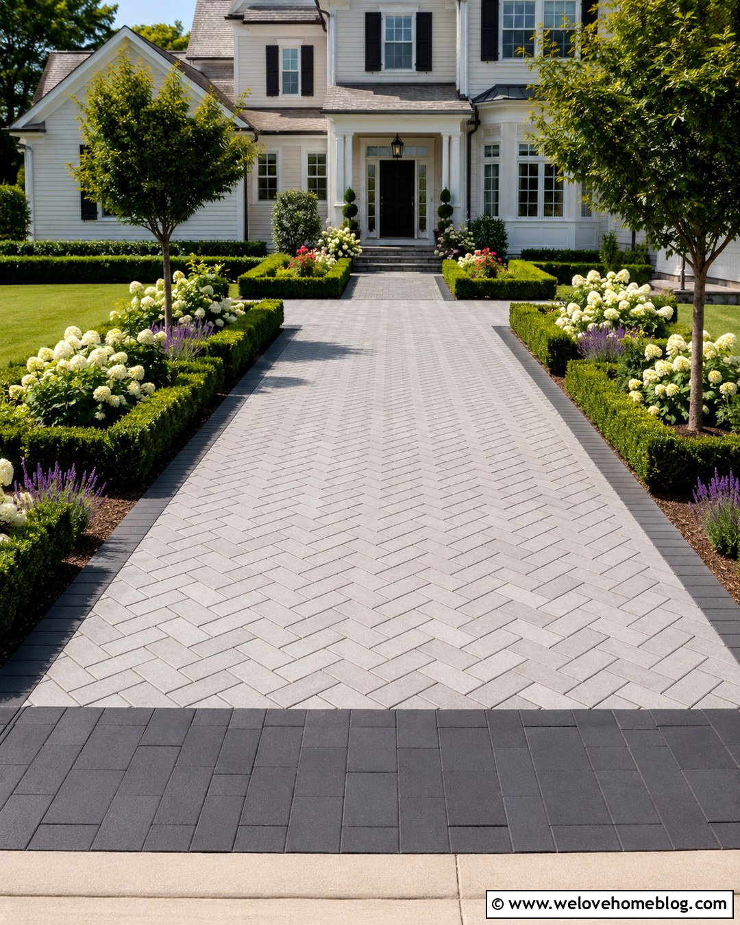 Herringbone Paver Driveway With Contrasting Apron - 20 lowes pavers for driveway ideas