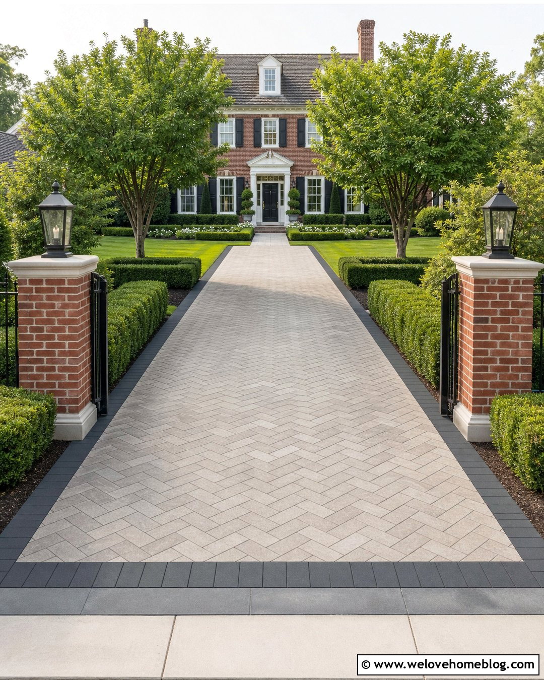 Herringbone Porcelain Driveway - 20 Porcelain Driveway Ideas