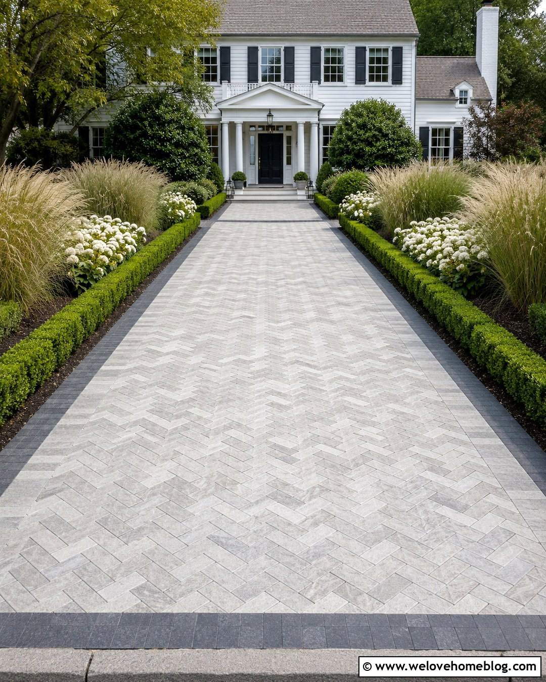 Herringbone Silver Travertine Driveway - 20 silver travertine pavers driveway ideas