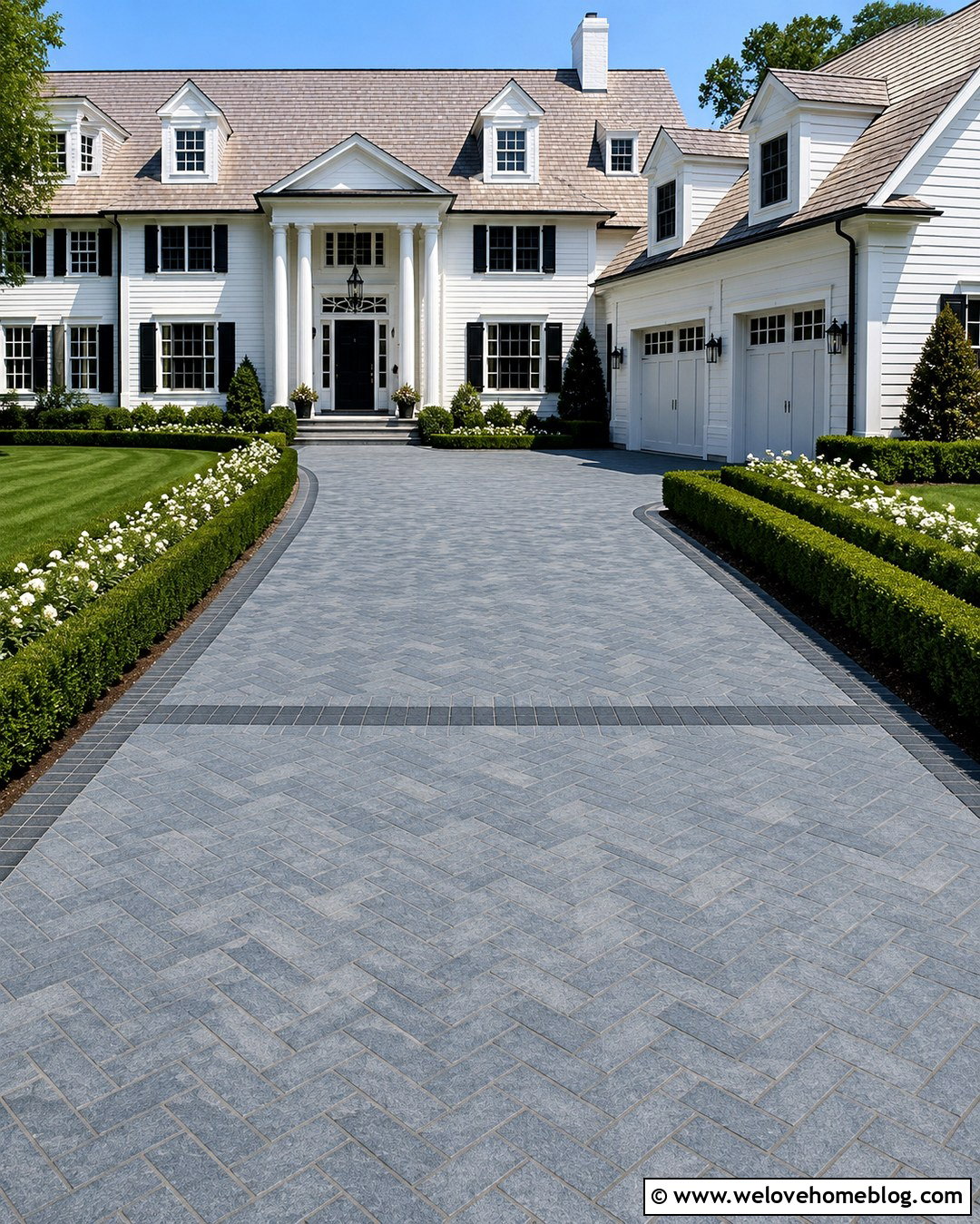 Herringbone Stone Paver Driveway - 20 stone paver driveway ideas