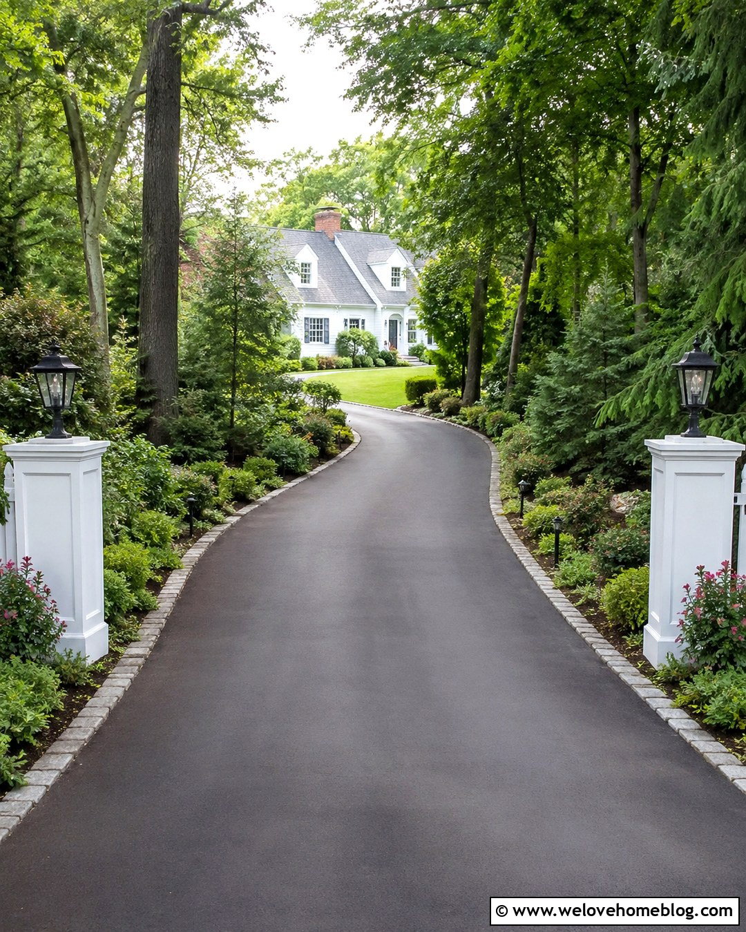 Hidden Asphalt Driveway Entrance With Evergreen Layers - 20 Hidden Driveway Entrance Ideas