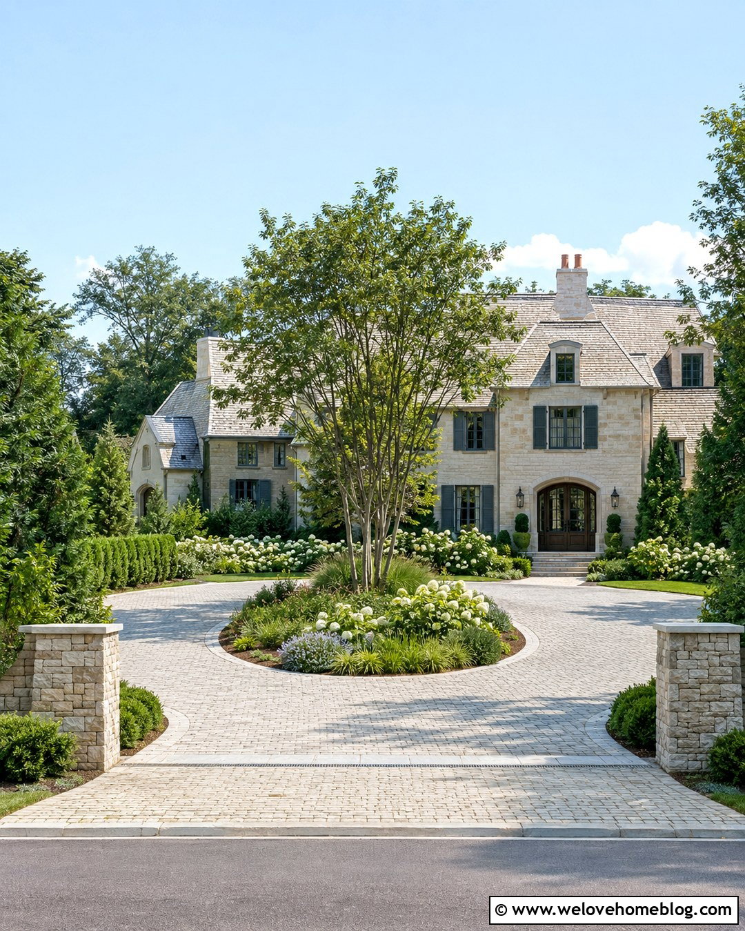 Hidden Circular Driveway Entrance With A Garden Island - 20 Hidden Driveway Entrance Ideas