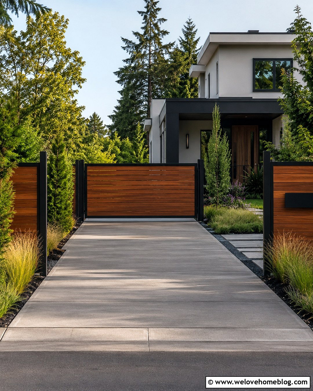 Hidden Driveway Entrance With A Cedar Sliding Gate - 20 Hidden Driveway Entrance Ideas