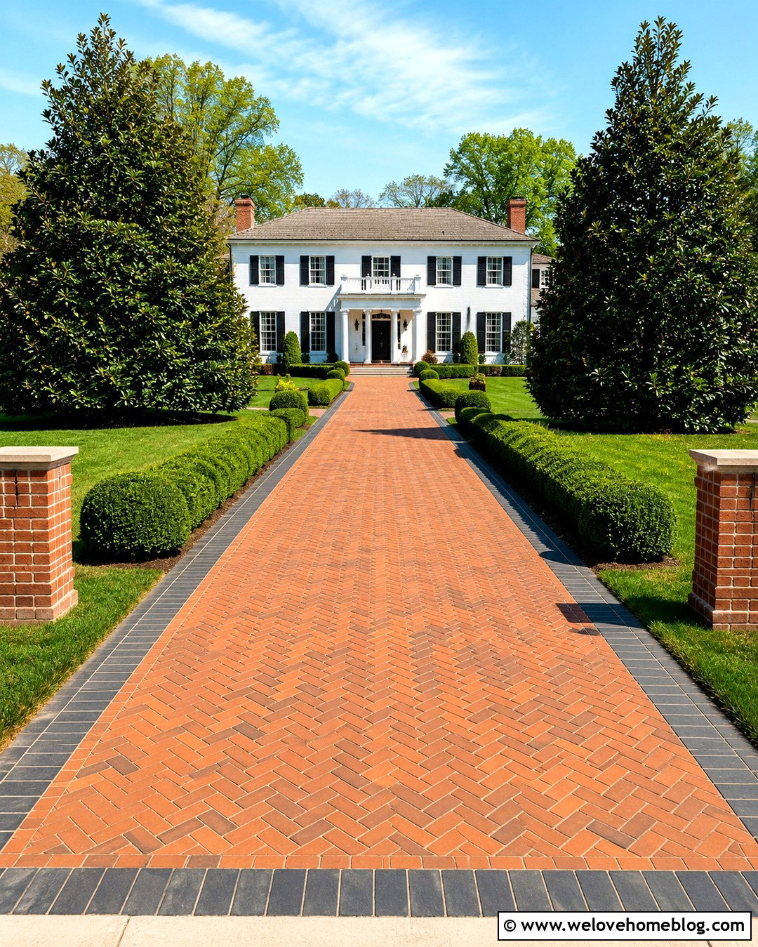 Historic Colonial House Herringbone Brick Driveway - 20 Historic House With Brick Driveway Ideas